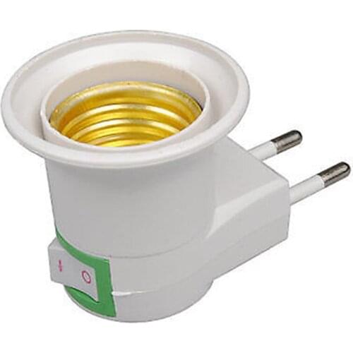 1 E27 Lamp Base Socket EU Plug Wall Screw Night Light Bulb Socket Holder Adapter Converter 110-240V with On-off Control Switch