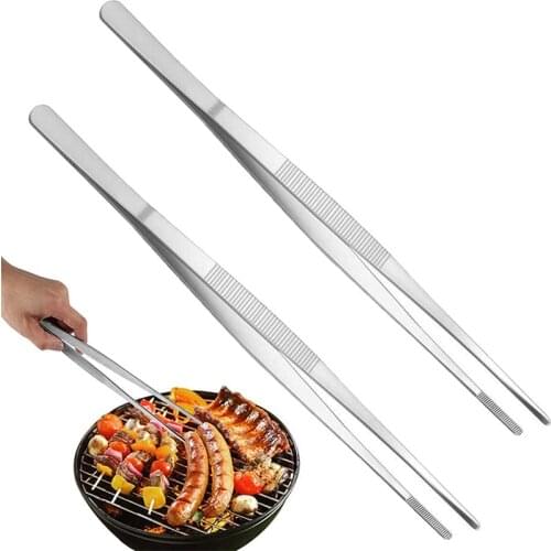 30cm Kitchen Barbecue Tongs Stainless Steel Tweezers Tong Chef Food Clip BBQ Meat Beef Tong Serrated Tips Kitchen Grilling Tools