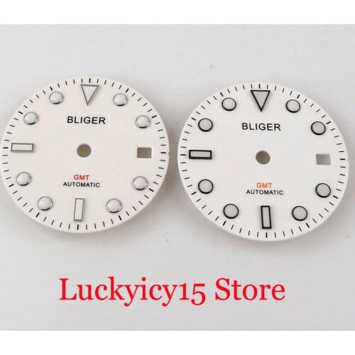 BLIGER White 31.3mm Automatic Watch Dial fit GMT MINGZHU 3804 Movement Luminoous Marks