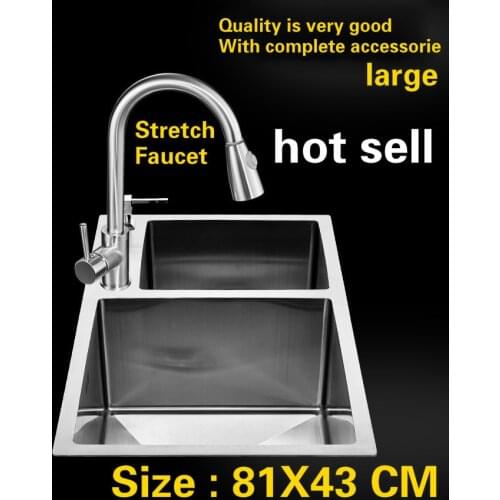 Free shipping Hot sell household luxury vogue kitchen manual sink double groove vogue 304 stainless steel large 810x430 MM