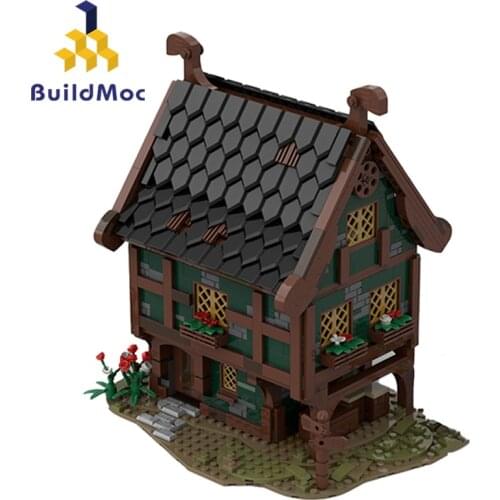 Buildmoc Ideas City House Retro Medieval Merchant Store Tavern Smithy Creative Castle Architecture Building Blocks Kid Toys Gift