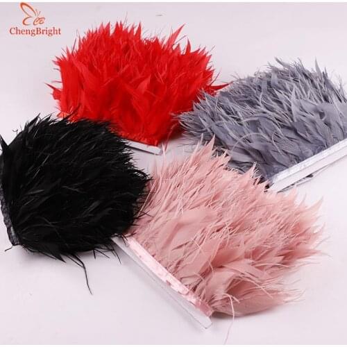 ChengBright Wholesale New 5Yards White Natural Goose Feather Ostrich Feather Mix Ribbon Feather Trim Fringe Clothing Sewing Diy