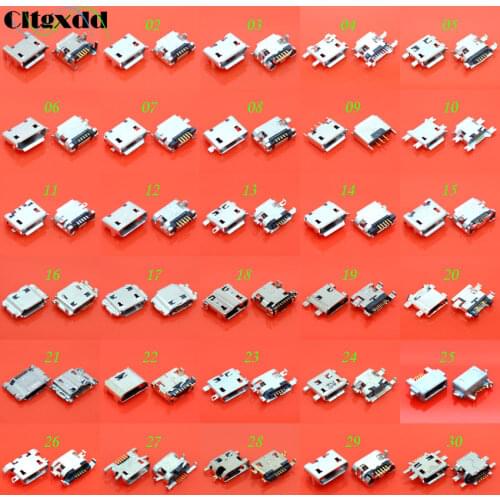 Cltgxdd 30models 30pcs 5pin 7pin Micro USB jack,USB charging socket,USB connector V8 port for Samsung Huawei Lenovo Phone Tablet