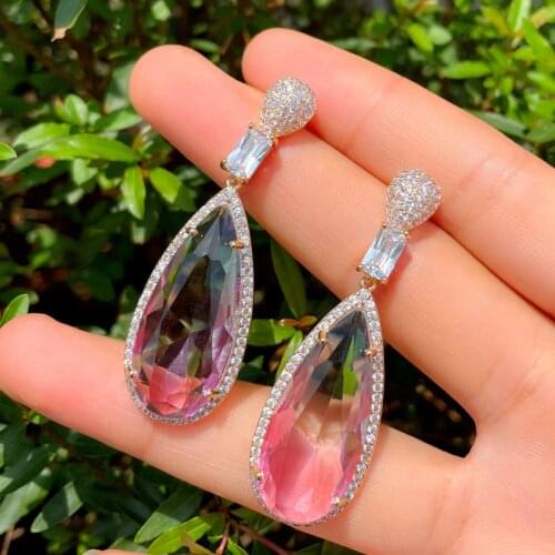 CWWZircon Brazilian Mutilcolor Rainbow CZ Crystal Long Big Water Drop Earring for Women 2021 Summer Party Bohomian Jewelry CZ912