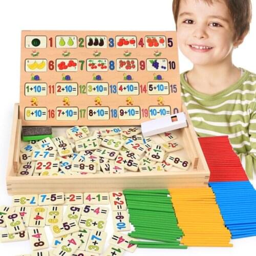 Wooden Childrens Early Learning Maths Beginner Teaching 120 Question Preschooler Addition Subtraction Counting Rods Box Toy