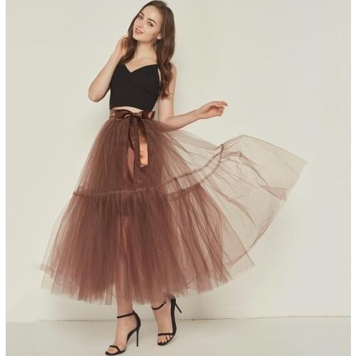 Brown Black 4 Layer Long Full Length Tulle Petticoat Crinoline Hoopless Girl Underskirt Bridal Wedding Dress Slips CQ060