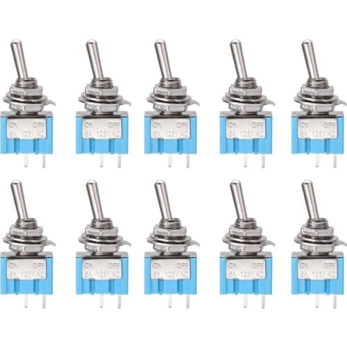 10pcs MTS-101 2 Pin SPST Switch ON-OFF 2 Position 6A 250V AC Mini Electrical Toggle Switches 6MM Mounting Hole Mayitr