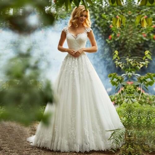 Eightale Elegant Wedding Dresses Sweetheart Appliques Lace Wedding Gowns A-Line Cap Sleeve Iluusion Back Bride Dress 2019