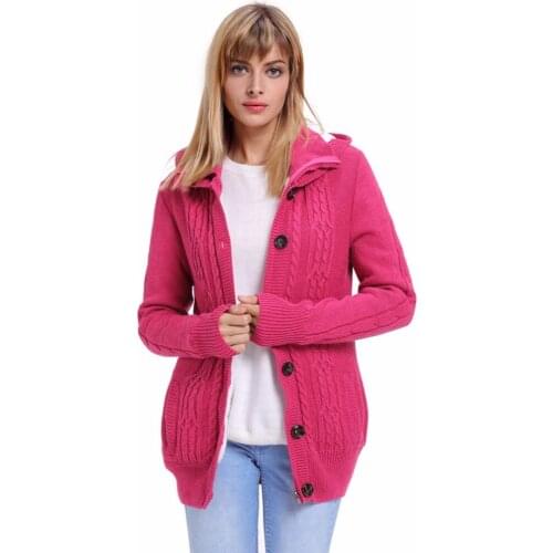 European and American fashion new womens self-cultivation knit double collar sweater cardigan hooded long-sleeved warm jacket