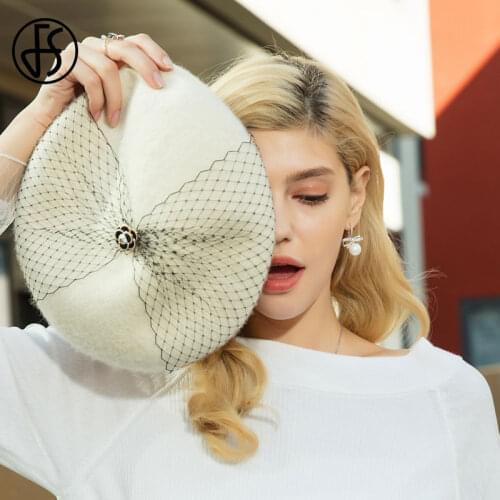 FS Autumn Winter Hat White Wool Berets French Artist Beret Women Beanie Painter Hats Vintage Plain Female Warm Solid Color Caps