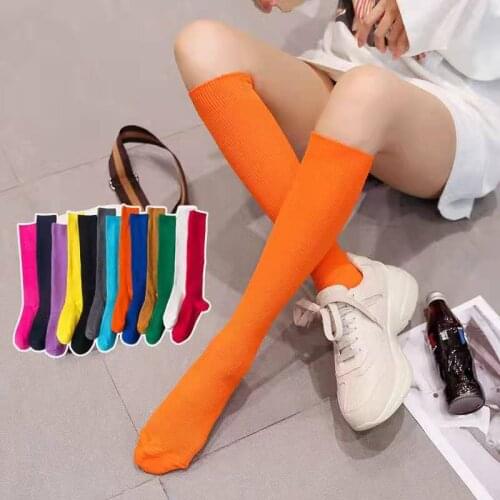 Cotton Ladies Stockings Solid Color Japanese Fashion Sports Leisure Versatile Knee-Length Ins Breathable Sweat-Absorbent Shaping