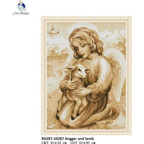 Angel and lamb Aida Canvas Cross Stitch DIY 11CT and 14CT DMC Counted Cross-Stitch Kits Hand Made Embroidery for Needlework