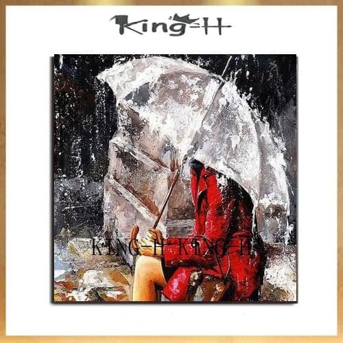 Hand-painted oil painting on the wall of modern people and take the umbrella painting the living room hotel decoration no framew