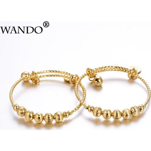 WANDO 2pcs Round ball bell Classic small bangles baby/Girls/Kids Childrens bracelet Birthday Gift festival lovely Jewelry B05
