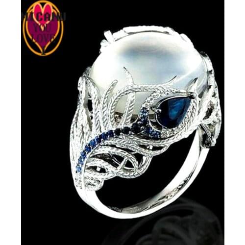 Ring Moonstone Opal Blue Zircon Crystal Flower Fashion Luxury Halloween for Women Accessories Set Engagement Wedding Jewelry