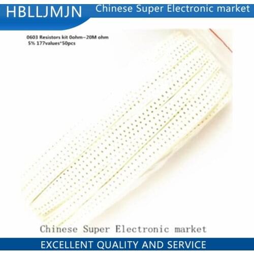 SMD 0603 Resistors kit 0ohm~20M ohm 5% 177values*50pcs=8850pcs Chip Resistors Assorted Samples kit