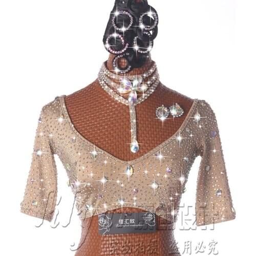 Latin belly dancing jacket T-shirt vest performance costume skin color naked underwear whole body water drill