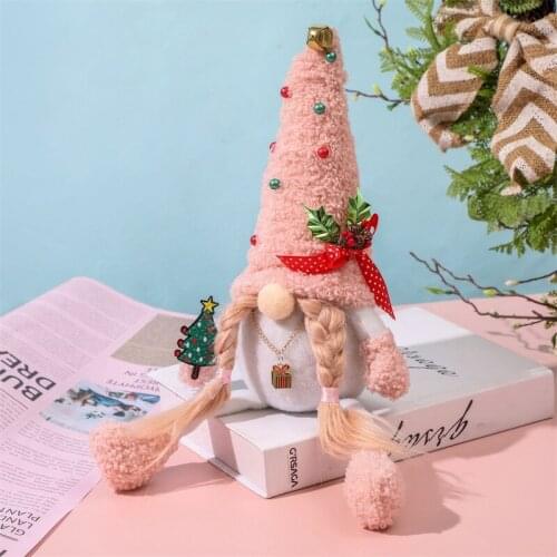 Cute Christmas Gnome Decoration Long Hat Scandinavian Nisse Plush Doll with Mini Xmas Tree