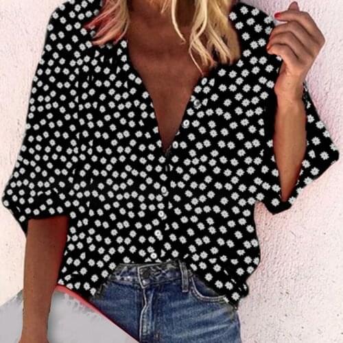 Women Blouses Top Fashion Polka Dot Print Women Blouses Casual Loose Long Sleeve Buttons Plus Size Basic Blusas For Women
