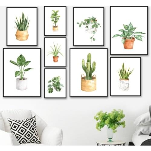 Monstera Cactus Agave Orchid Potted Plant Wall Art Canvas Painting Nordic Posters And Prints Wall Pictures For Living Room Decor