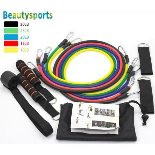 11 Pieces Rubber Resistance Elastic Tube Bands Set Yoga Pilates Pull Rope Abs Exercise Fitness Gym Workout Equipment