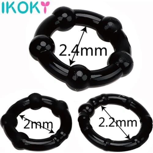 IKOKY 3 pcs/set Cock Ring Penis Sleeve Sex Products Silicone Black/White Sex toys for Men Male Penis Ring Delay Ejaculation