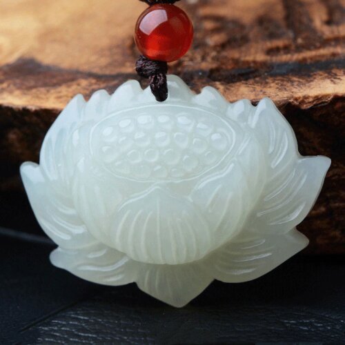Natural Xinjiang White Jade lotus Flower Jade Pendant Jewelry Lucky Auspicious Amulet Pendants Jade Fine Jewelry