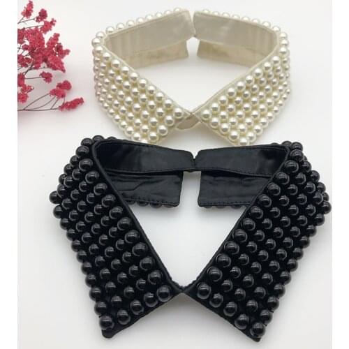 Women Rhinestone Handmade Beading Faux Pearls Layers Bib Lapel Fake Collar Jewelry Detachable Necklace Choker Cloth Accessories