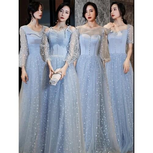 Bridesmaids Dresses Illusion V-Neck Full Spaghetti Straps Lace Tulle A-Line Floor-Length Luxury Women Wedding Party Gown E716