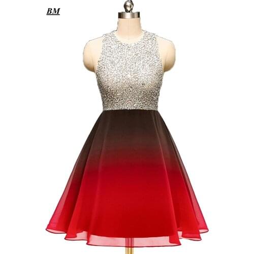 BM Short Ombre Prom Dresses 2019 Chiffon Sequins Beading Gradient Formal Evening Homecoming Party Gown Vestidos De Gala BM194