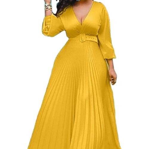 Birthday Maxi Dresses for Women Party Pleated Dress Long Sleeve High Waist Elegant Chiffon Vintage Dress Wholesale Dropshipping
