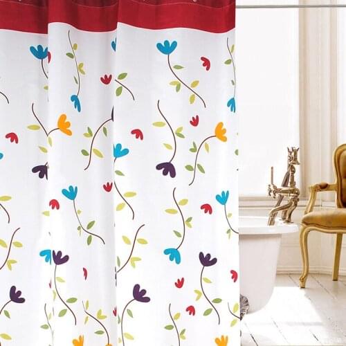 Leaf Thick Waterproof Mould Polyester Shower Curtain Gift Hook Red White European Perforated Shower Curtain Management Space