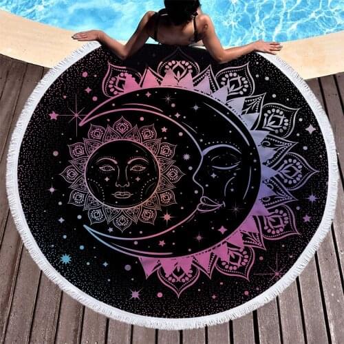 Tarot Sun Moon Starry Sky Microfiber Towel Dreamcatcher Mandala Round Beach Towel Bath Adults Sport Warp Blanket Yoga Mat Travel