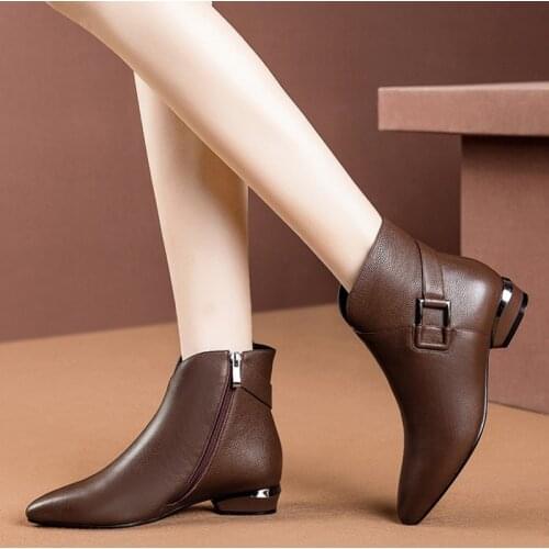 Short boots womens autumn and winter new pointed toe and cashmere Martin boots low heel short tube ladies fashion boots