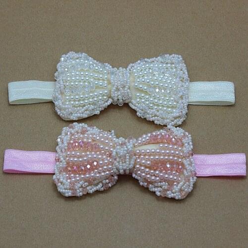 Girls pink bows Headband wedding ivory Pearl and Rhinestone bow hairband for kids Hair Accessories