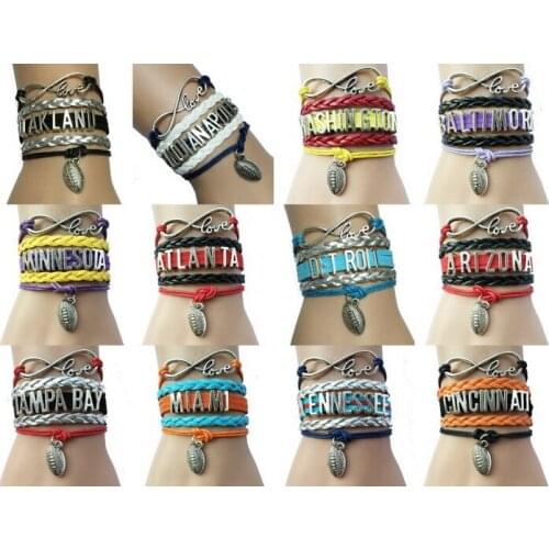 Drop Shipping City Name Football Bracelets Leather Braided Wrap Football Fans Club Wristbracelets Friendship Gift