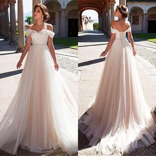 Glamorous Tulle A-Line Wedding Dresses Cap Sleeve Appliques Court Train Simple Cheap Bridal Dresses