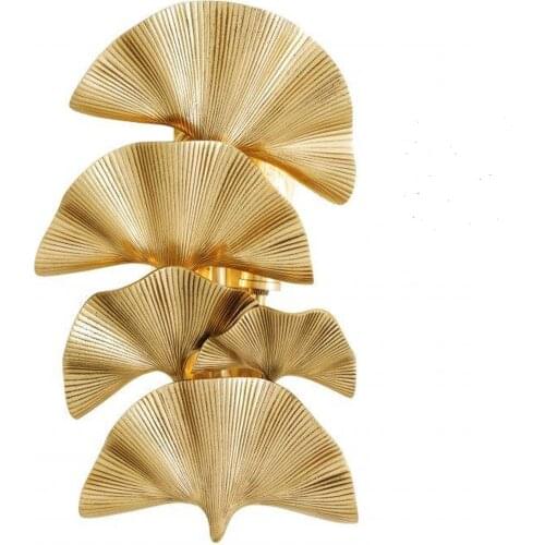 Light luxury copper ginkgo leaf decoration retro wall lamp American style living room room background wall bedside lamp