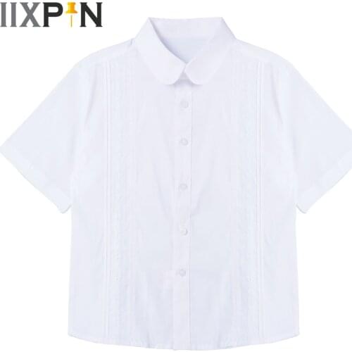 Girls Shirt Schoolgirls White Clothes Kids Short Sleeve Shirt Blouse School Uniforms Top Summer Girls Tops Childrens Clothing