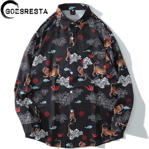 2020 New Retro Fashion Hip Hop Shirt Oversized Men Streetwear Tiger Print Long-sleeved Shirts Harajuku Casual Brand Mens Shirt