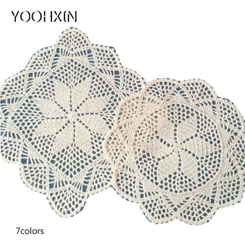 Handmade cotton placemat drink cup coffee coaster tea mug kitchen table place mat cloth lace Crochet Christmas doily dining pad