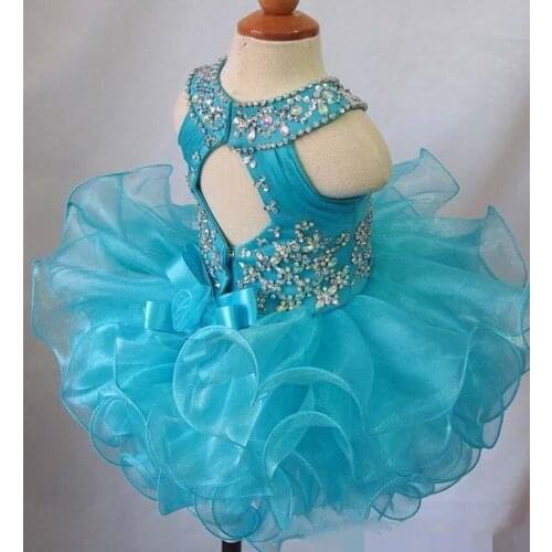 Blue Jewel Crystal Stones Baby Girl Birthday Dress Princess Cupcake Pageant Gowns Kids Toddler Glitz Prom New Year 1-14Y
