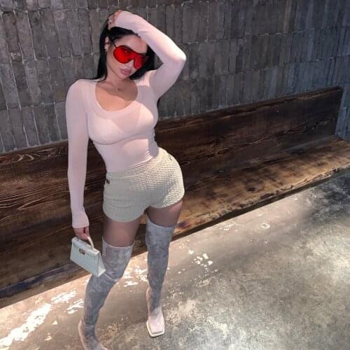 4 colors European and American style super sexy neckline edging thin long sleeve slim high elastic base Tee