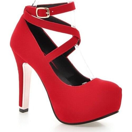 Single female shoes ultra red wedding shoe with thick with 2017 waterproof size 43 womens shoes size 32-1110