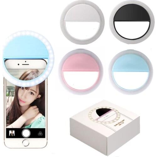 Universal LED Selfie Ring Light USB Rechargeable Clip-on Portable Photo Ring Lamp Fill-in Light For Smartphone 4 Optional Colors