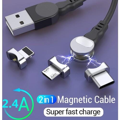 USB Magnetic Charger Cable Set Type C Cell Phone Charging Cable 2 in 1 Rotatable Cable For iPhone 11 X Fast Charging Micro USB