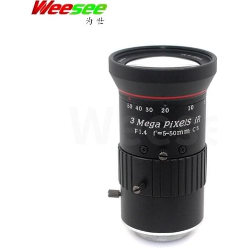 WS 1/2.5'' image size 5-50mm 3 megapixel 3MP CCTV lens varifocal mannual iris lens F1.4 C mount HD security camera lens