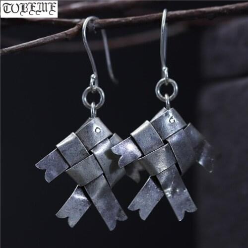 Handcrafted 100% 925 Silver Lucky Fish Earrings Thailand Silver Women Earrings Pure Silver Lady Drop Earrings