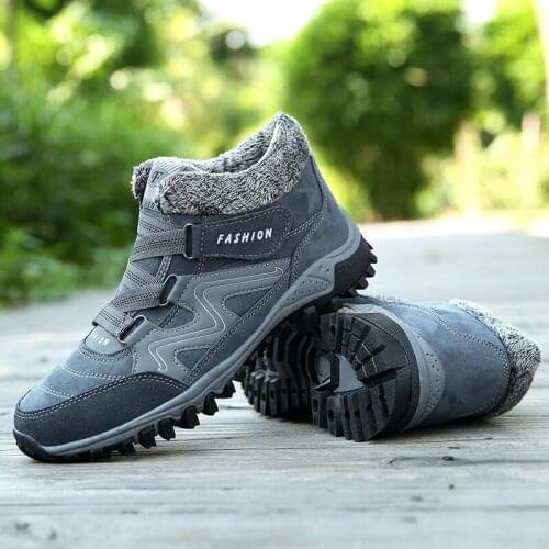 Winter Outdoor Plus Size 35-47 Fur Hiking Boots for Men Women High Tourism Trekking Sneakers Men Slip-on Fluffy Snow Boots Women