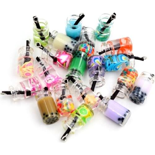 10pcs Charms Resin Fruit Orange Apple Pearl Milk Tea Pendant Crafts Making Findings Handmade Jewelry DIY for Earrings Necklace
